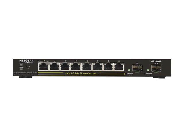 NETGEAR 28-Port PoE Gigabit/10G Stackable Smart Switch (GS728TXP) - Managed with 24 x PoE+ @ 195W, 2 x 10G Copper and 2 x 10G SFP+, Desktop/Rackmount, and ProSAFE Lifetime Protection
