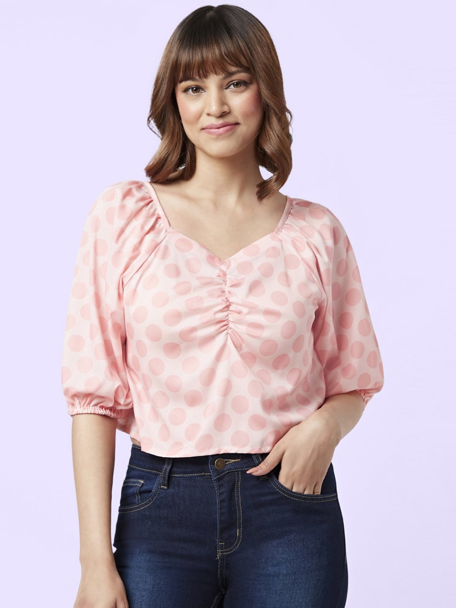 YU by Pantaloons Pink Polka Dots Top