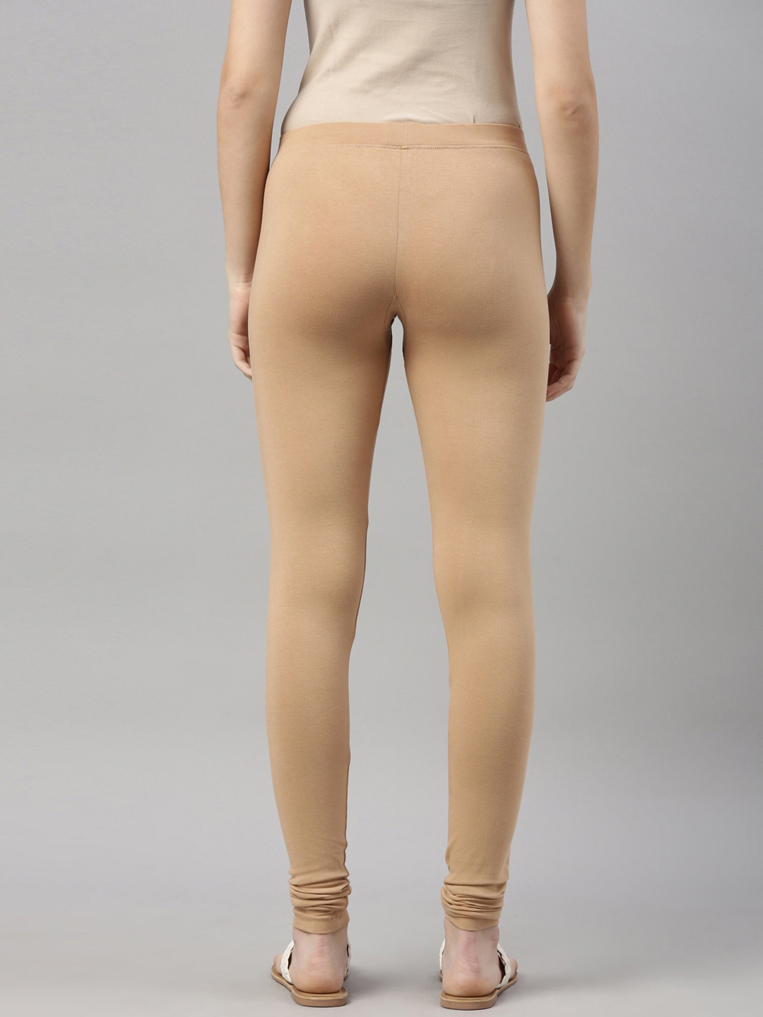 Kryptic Beige & White Cotton Regular Fit Leggings (Pack Of 2)