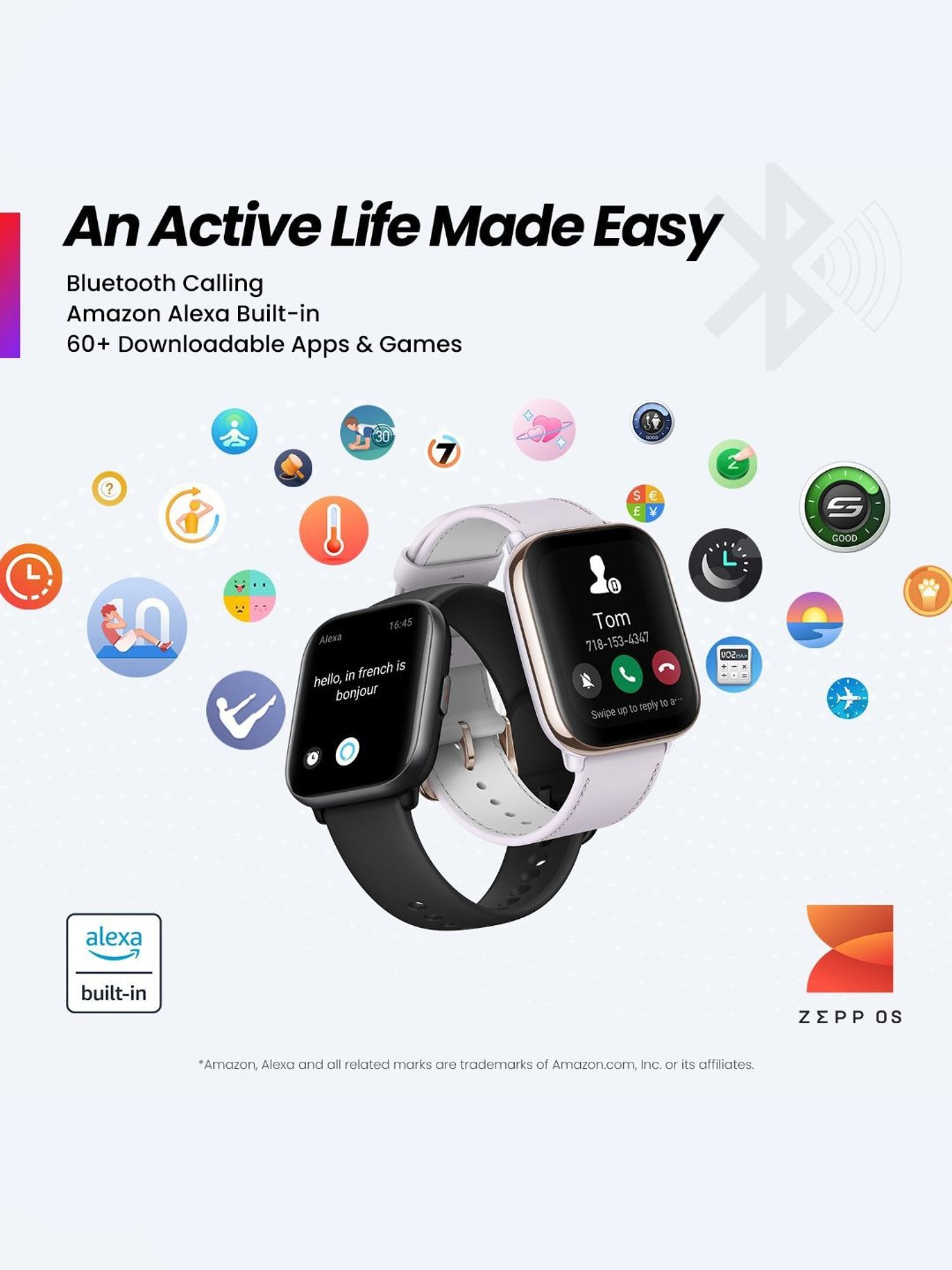 Amazfit Active BT Calling Smartwatch with 1.75 inch AMOLED Display & Alexa Built-in (Pink)