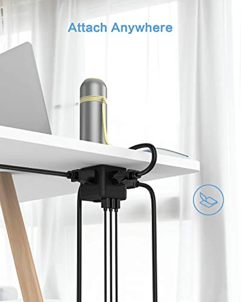 Power Strip Cube with 3 USB 3 Outlets, TESSAN Portable Desktop Charging Station with 5 Ft Extension Cord for Travel Cruise Ship, Home, Office, Dorm Room Essentials, Black