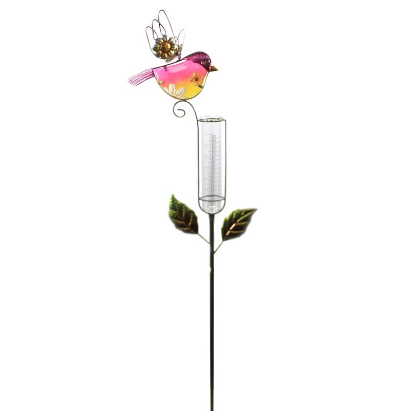 Home & Garden 39.0" Bird Rain Guage Stake Pink Measure Yard Decor Regal Art & Gift  -  Decorative Garden Stakes