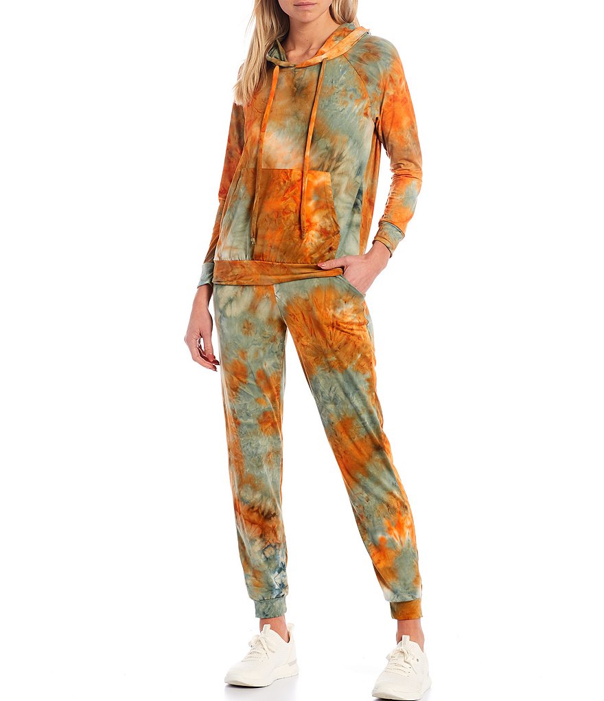 Laila Jayde Tie Dye Printed Brushed Knit Lounge Jogger Drawstring Pants