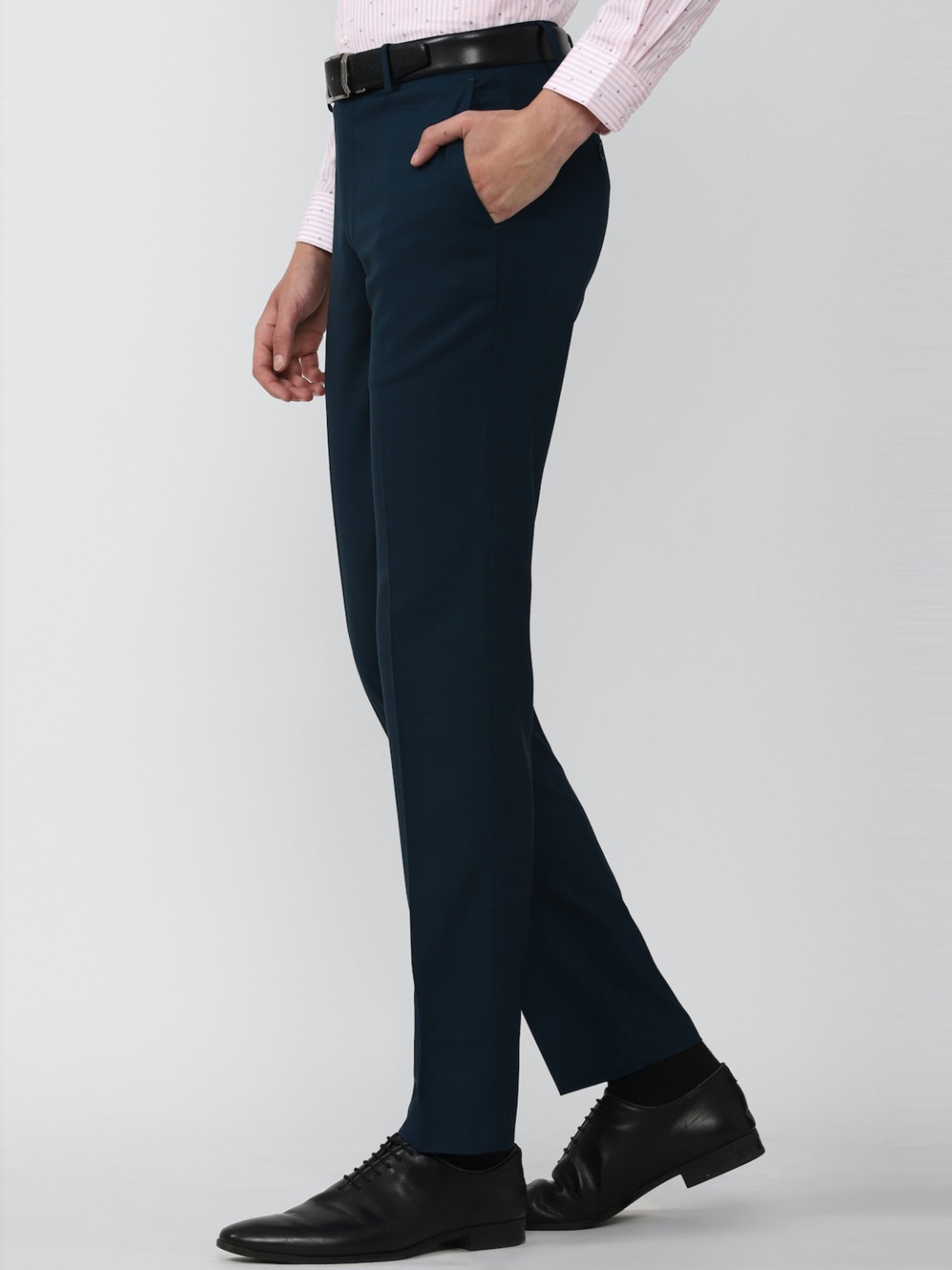 Peter England Elite Navy Slim Fit Checks Trousers