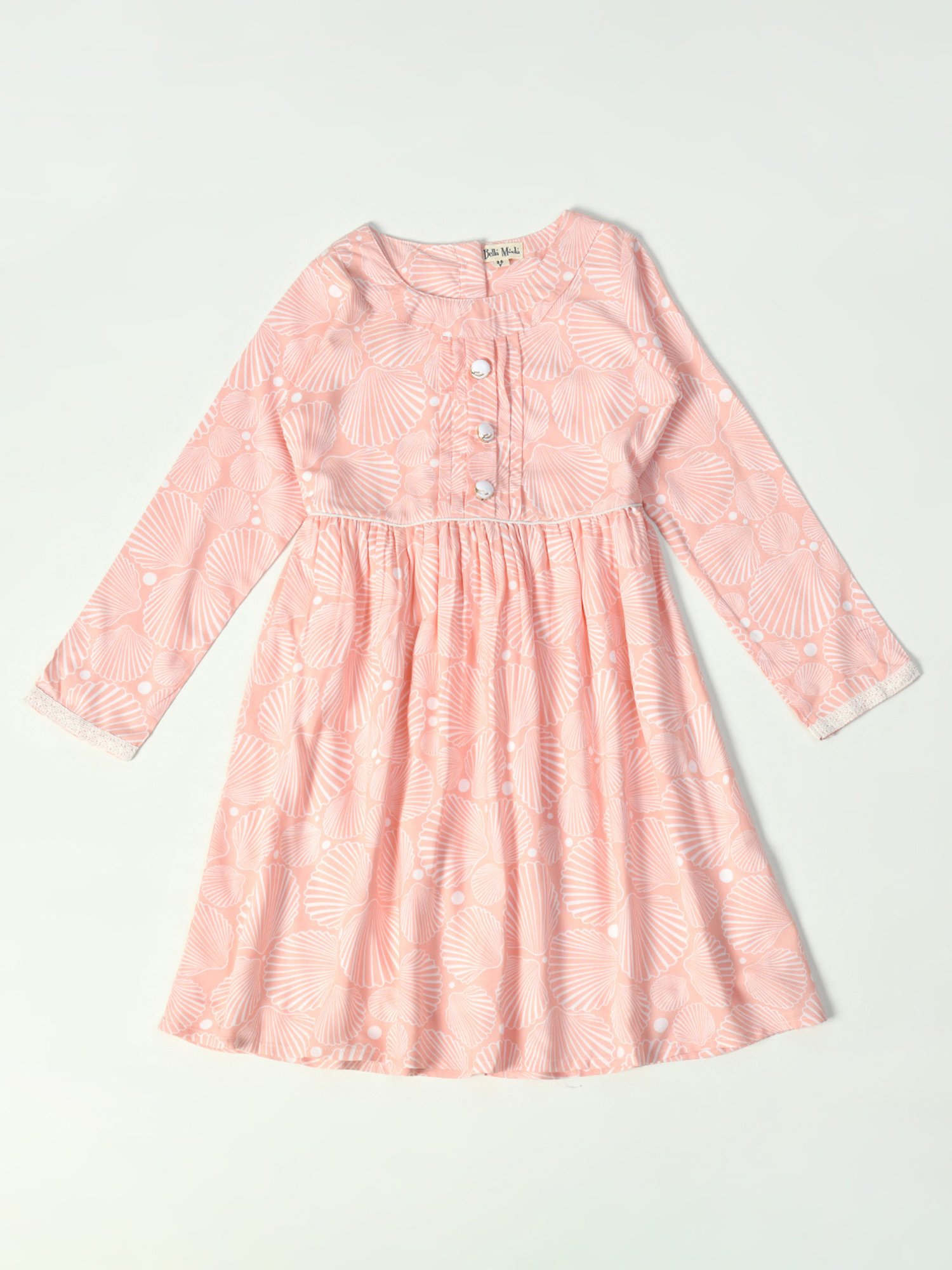 Bella Moda Kids Peach Printed Full Sleeves Fit & Flare Dress