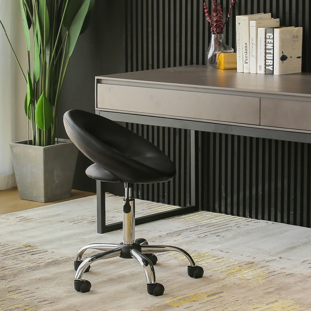 Desk Chair Work Stool Crescent Adjustable Swivel Task Chair on Wheels (Black)