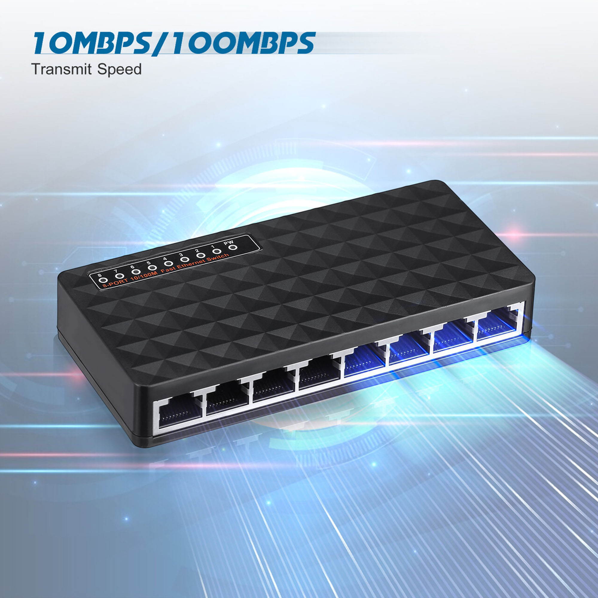 Poweradd 10/100 Mbps 8 Port Fast Ethernet LAN Desktop RJ45 Network Switch Hub Adapter