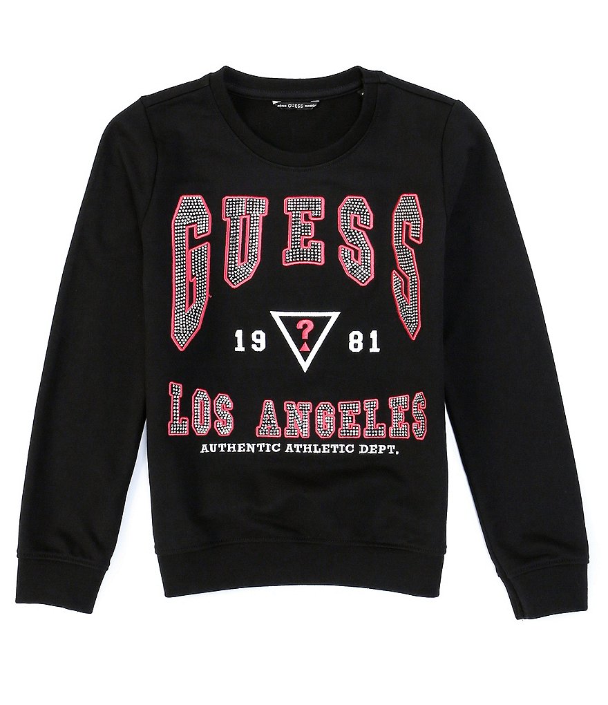Guess Big Girls 7-16 Long-Sleeve Rhinestone Logo Graphic Crew Sweatshirt Top