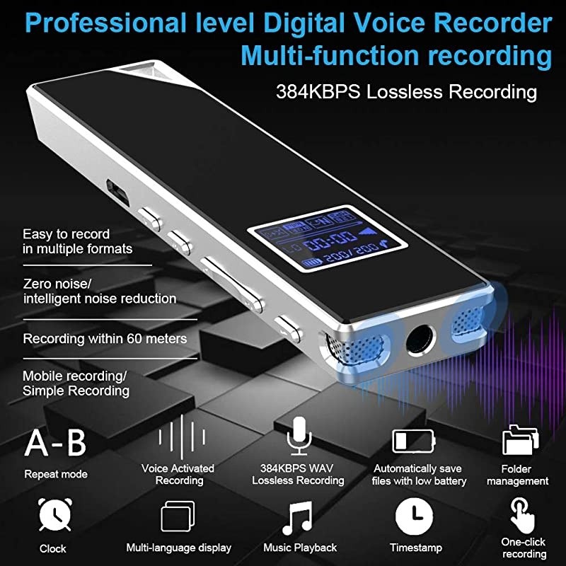 Digital Voice Recorder, 8G Double Microphone Noise Reduction Audio Voice Activated Recorder,Portable Sound Recorder MP3 Player for Lectures/Meetings/Interviews/Learning
