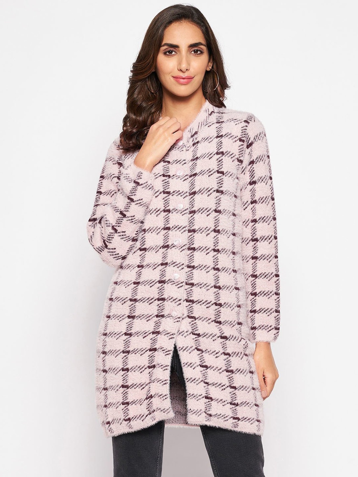 Crozo By Cantabil Pink Check Cardigans
