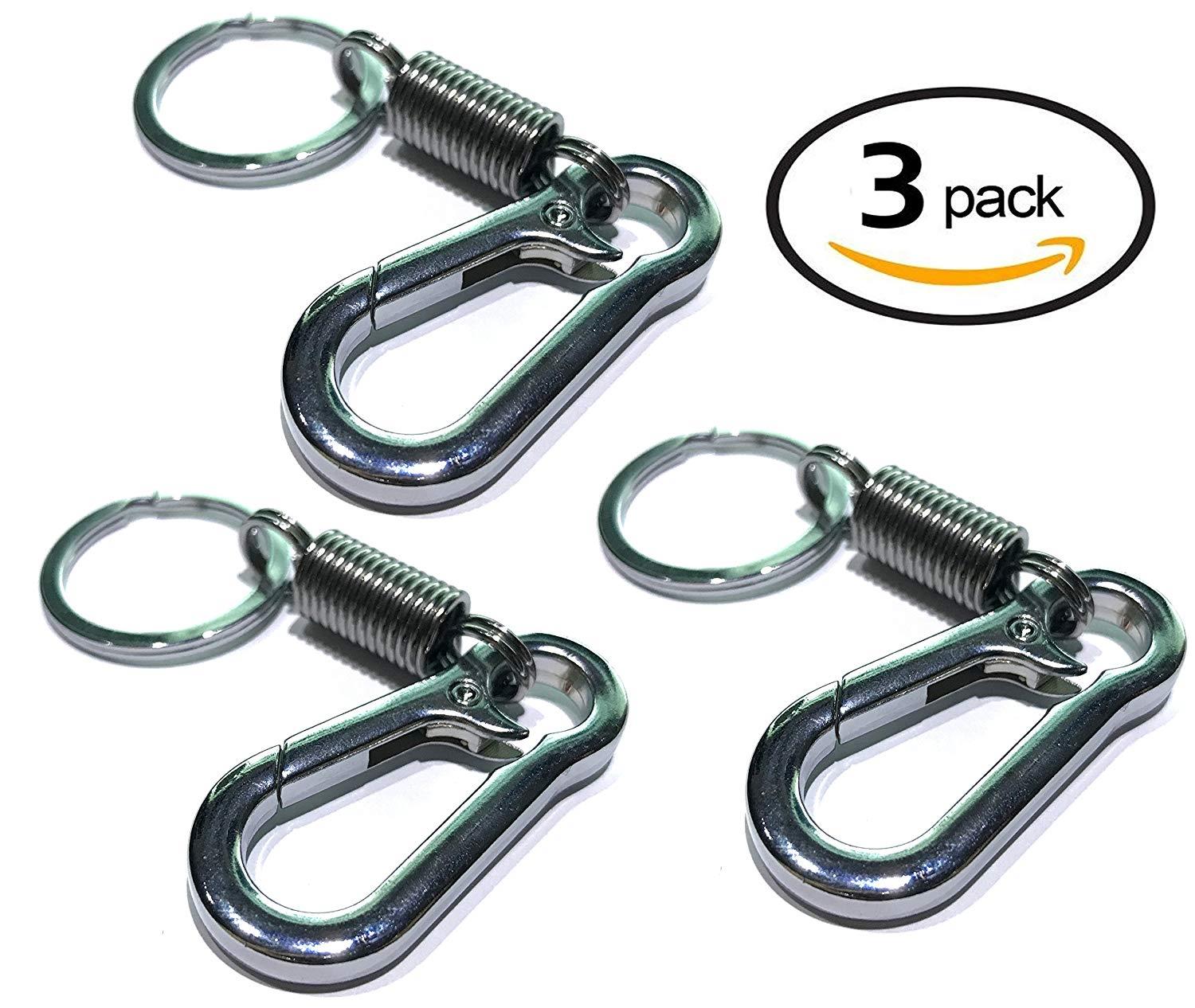 GT//Rotors Carabiner Keychain Ring Keyring Retro Spring Key Chain Holder (3 Pack, Chrome Silver)