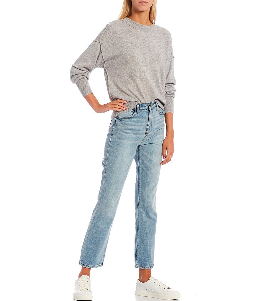 Every Long Drop Shoulder Sleeve Banded Crew Neck Sweater