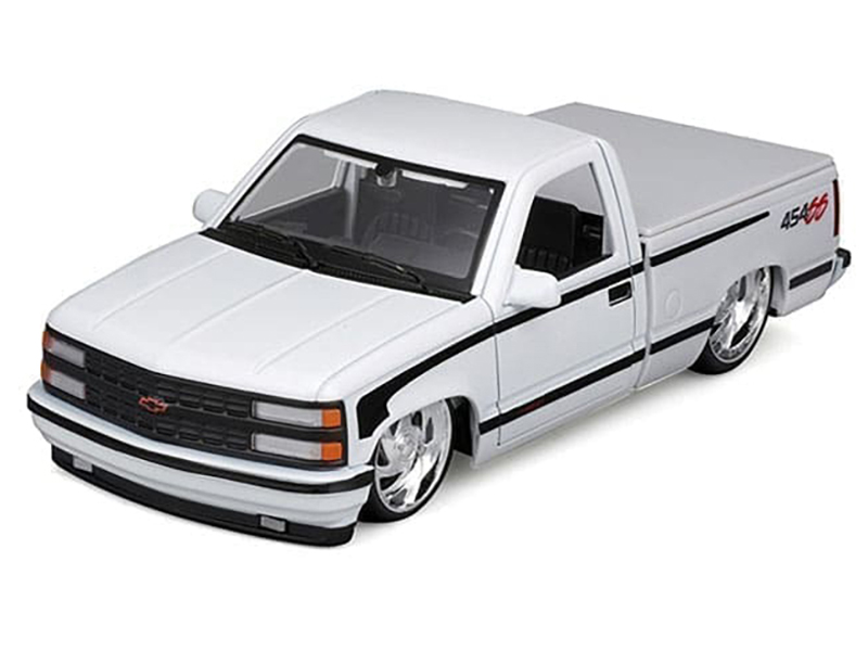 1976 Chevrolet Stepside Pickup Truck Tangier Orange with White Stripes 1/87 (HO) Scale Model Car by Classic Metal Works