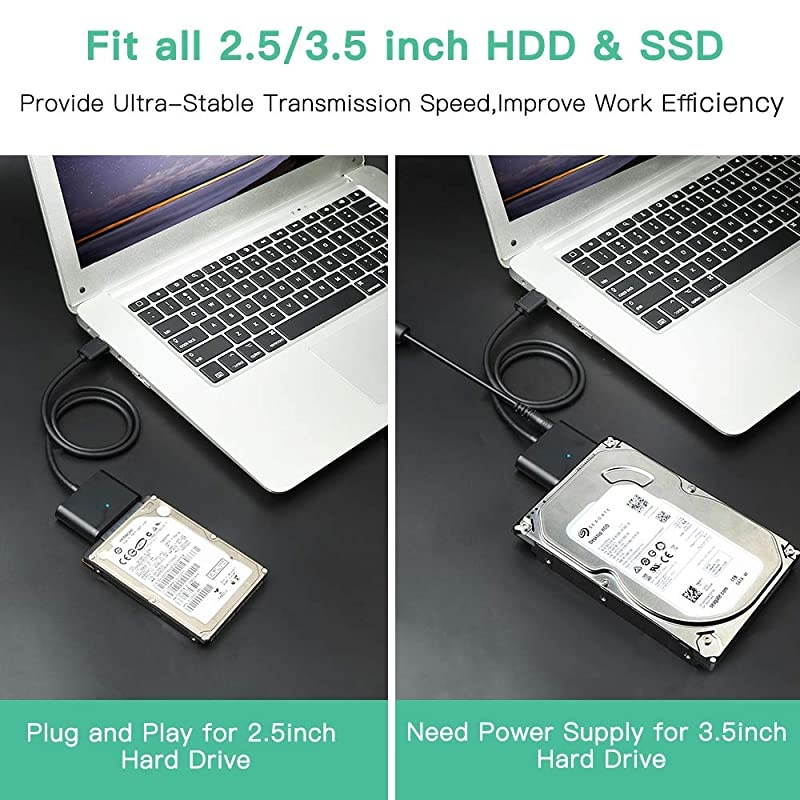 Premium SATA to USB 30 Adapter Cable  USB 30 to SATA III Hard Driver Adapter External Converter for 25 35 Inch SSDHDD Data Transfer Support UASP 12V 2A Power Adapter Included