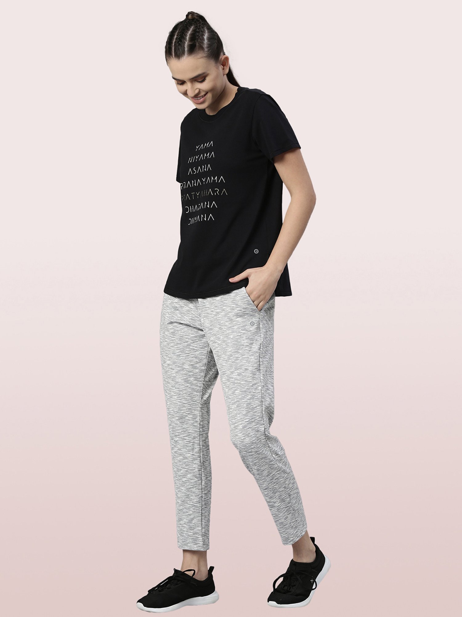 Enamor Black Printed Crew T-Shirt