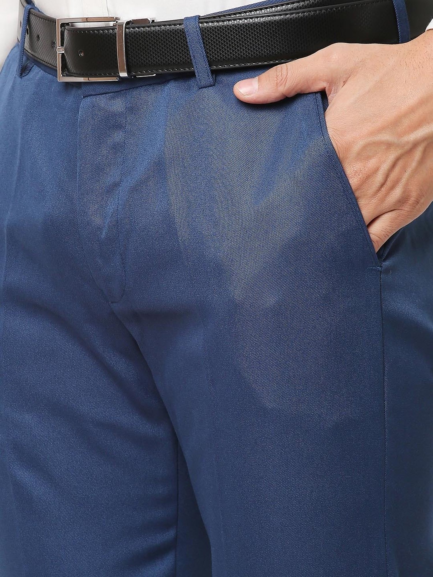 SOLEMIO Blue Slim Fit Flat Front Trousers