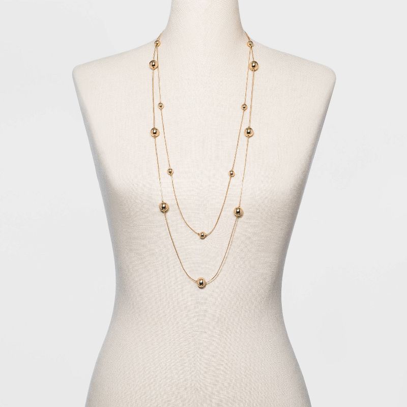 Two Row Brass Bead Station Necklace - A New Day™ Gold