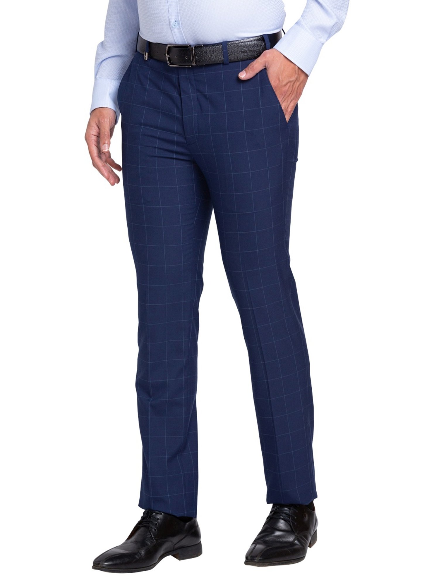 Park Avenue Blue Super Slim Fit Checks Trousers