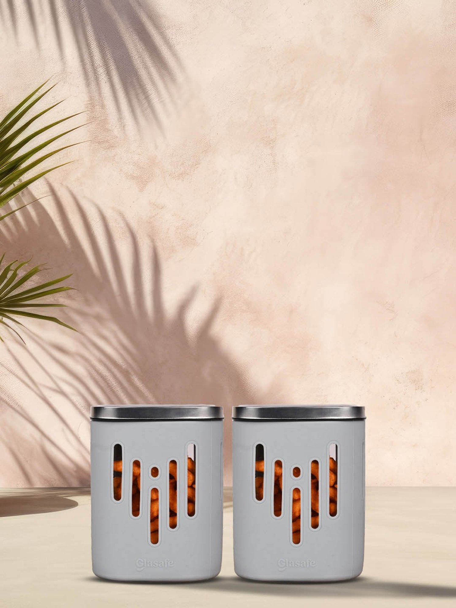 Glasafe 'O' Grip Slate Grey Borosilicate Containers - Set of 2 (900ml)