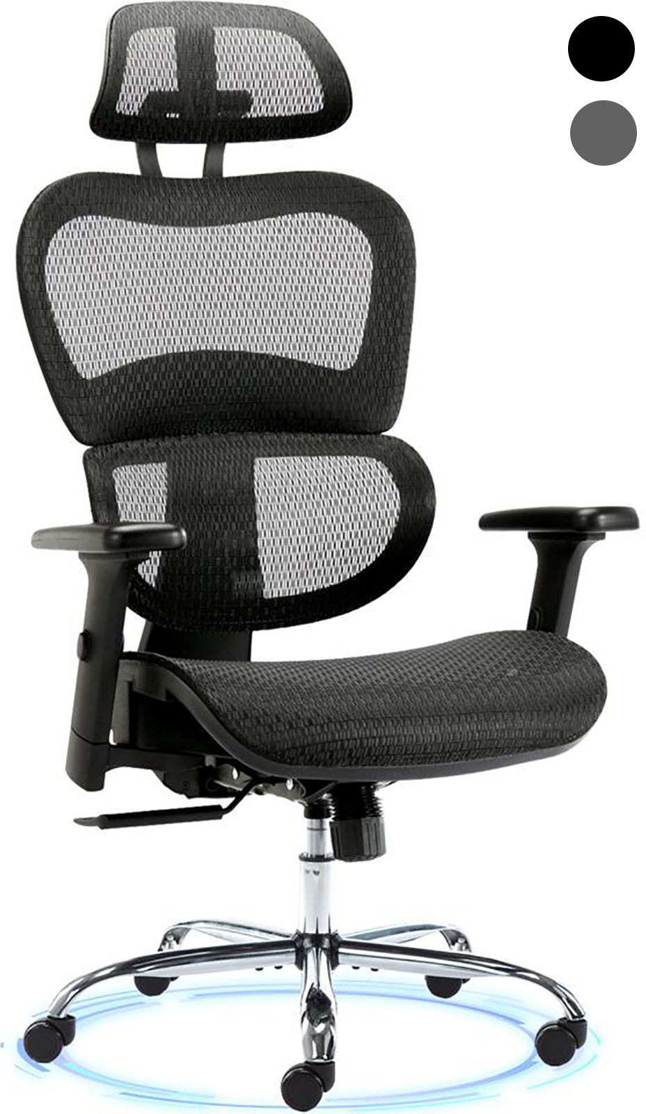 High Back Ergonomic Office Chair - Adjustable Headrest Mesh Task Chair Reclined and Lockable Executive Chair with Lumbar Support Comfortable Swivel Computer Chair with Armrest - Black
