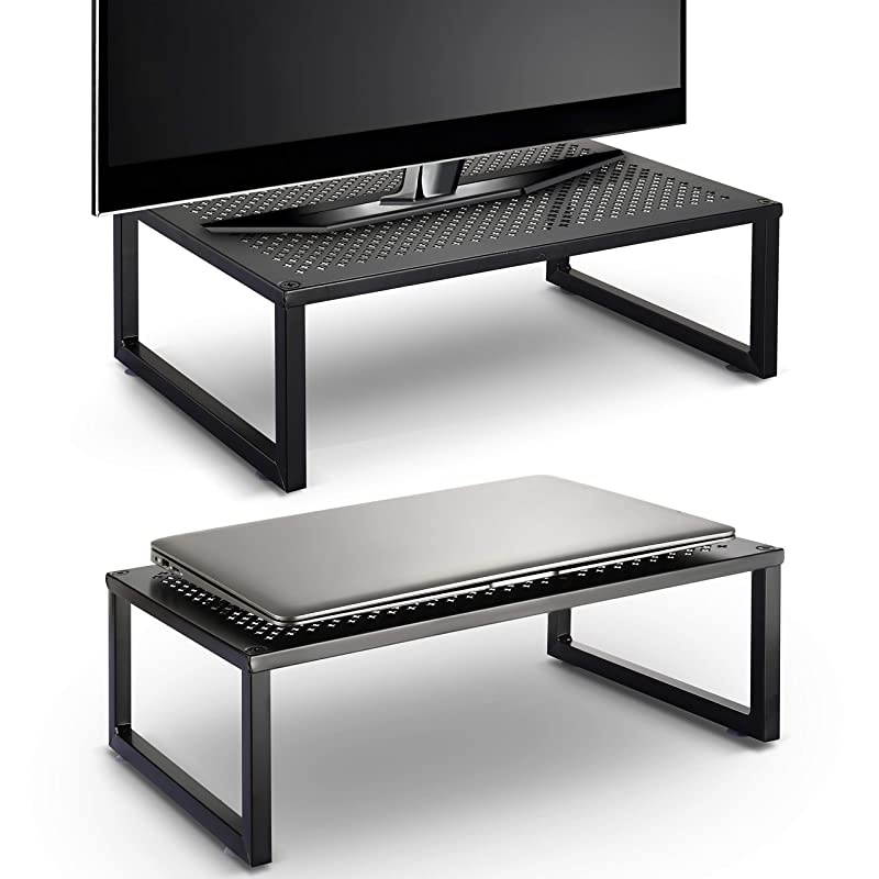 2 Pack  Monitor Stand Riser Metal Desk Organizer Stand with AntiSlip Suction Cup for Laptop Computer iMac Pc Printer Black