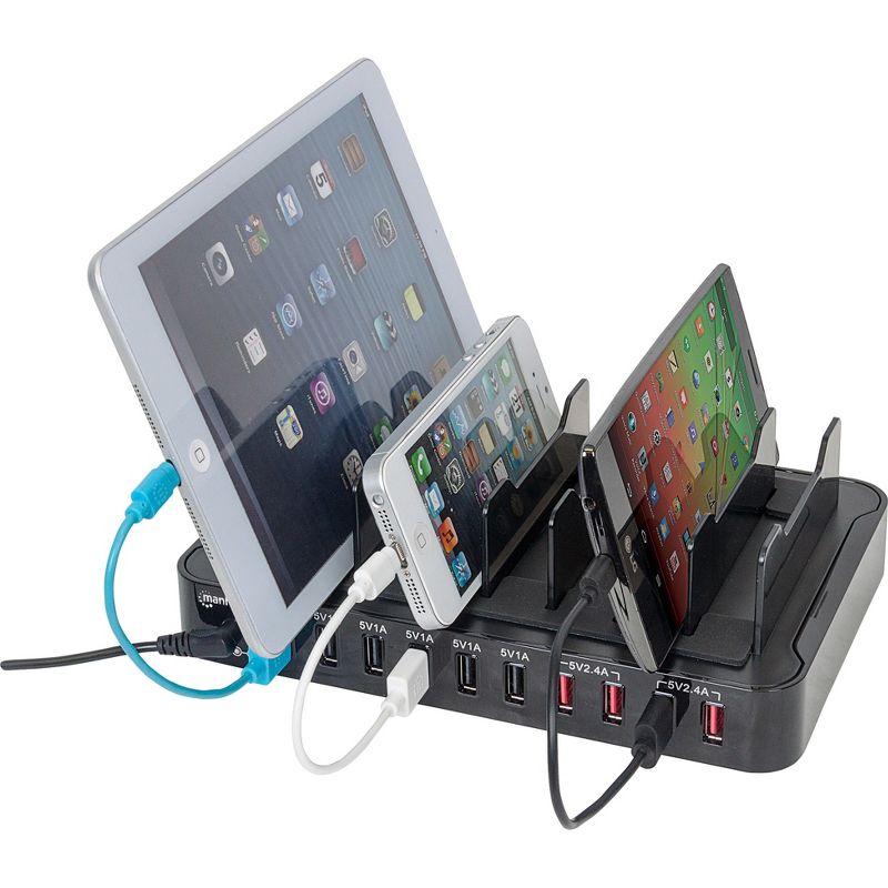 Manhattan 10-Port USB Charging Station - 120 V AC, 230 V AC Input - 9 V DC/2.40 A, 5 V DC, 12 V DC Output