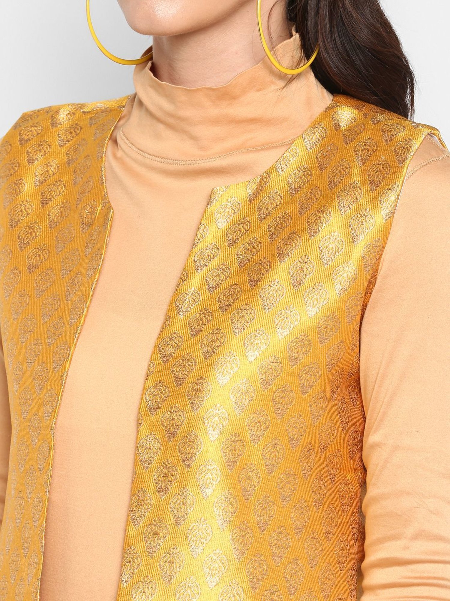 Hangup Mustard Jacquard Pattern Shrug