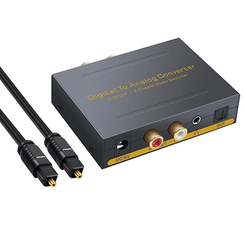 Digital to Analog Audio Converter,  Digital to L/R RCA 3.5mm Audio, Optical to 3.5mm Optical Out to RCA Toslink to Analog with 2 Optical SPDIF Toslink + 2 Coaxial Input