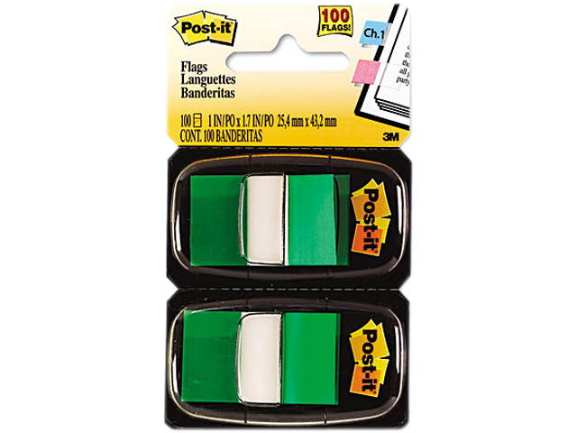 Post-it Flags 680-GN12 Marking Flags in Dispensers, Green, 50 Flags/Dispenser, 12 Dispensers/Pack