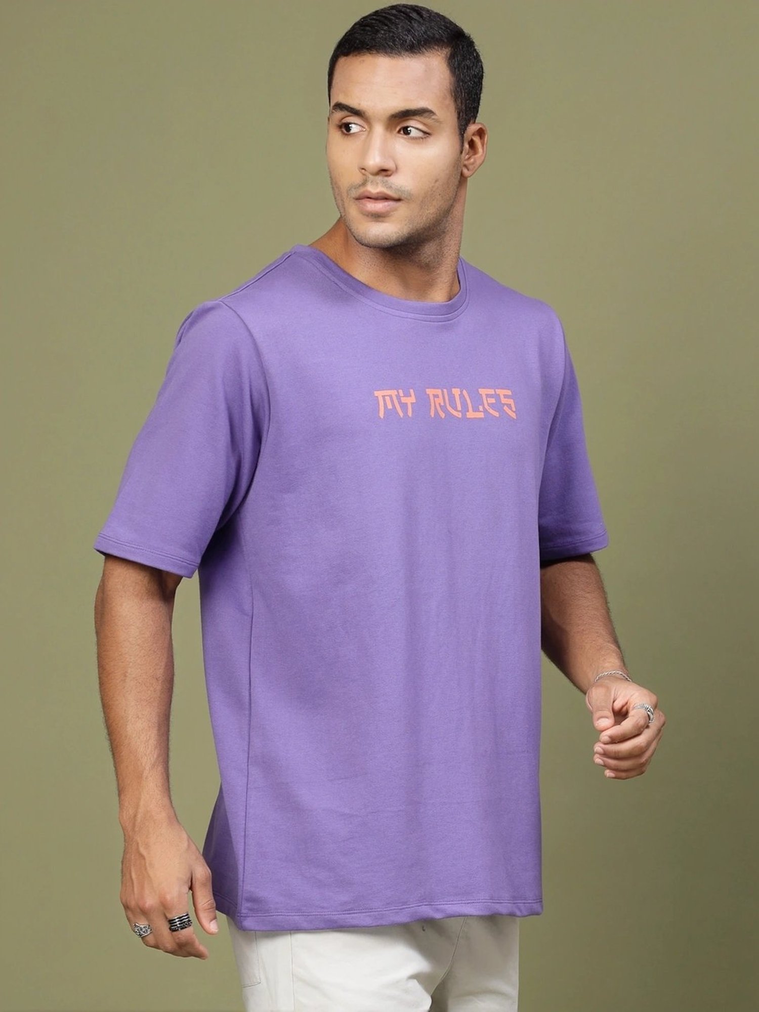 Rigo Purple Cotton Loose Fit Typography T-Shirt