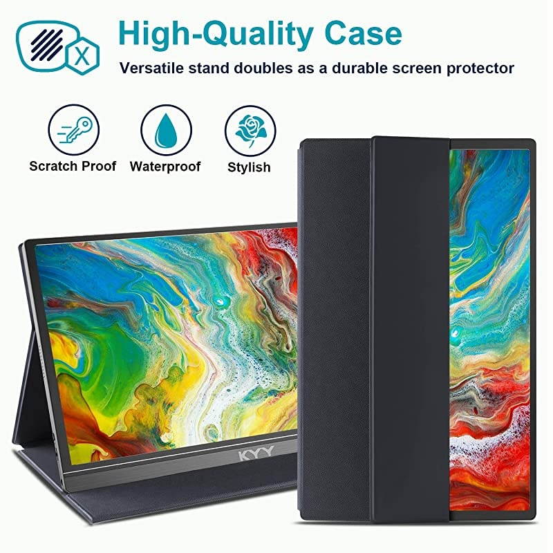 Portable Monitor -  15.6inch 1080P FHD USB-C Laptop Monitor HDMI Computer Display HDR IPS Gaming Monitor w/Premium Smart Cover & Screen Protector, Speakers, for Laptop PC MAC Phone PS4 Xbox Switch