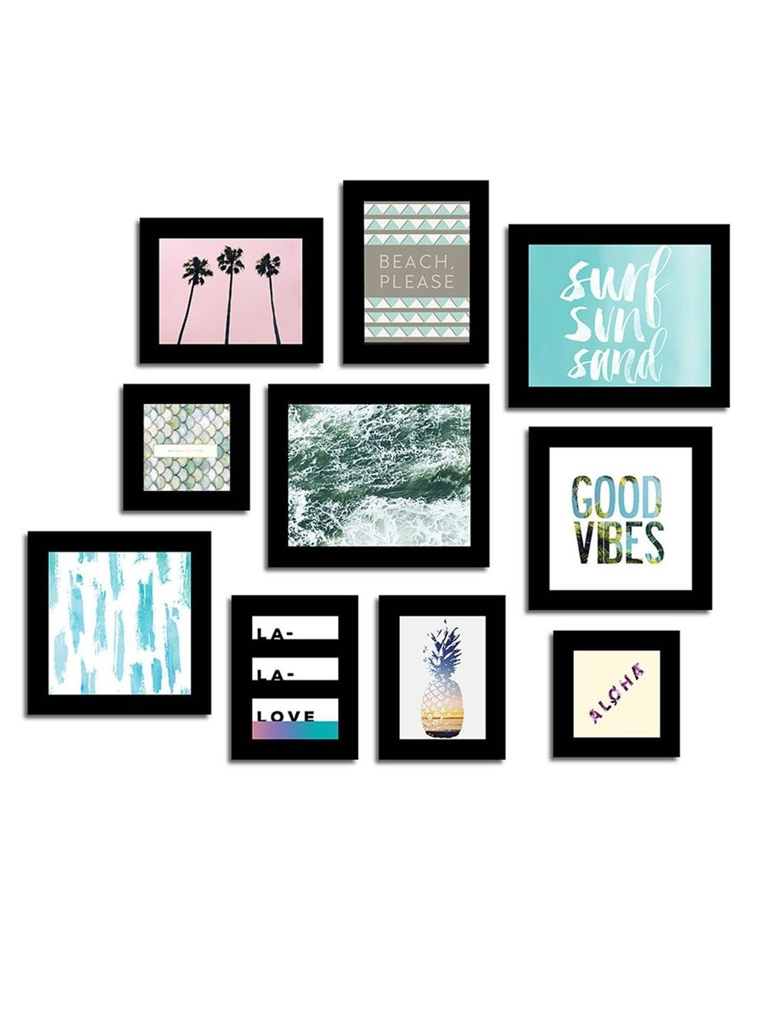 Art Street Black Engineered Wood I SEA You Quotes Framed Wall Poster - Set of 10