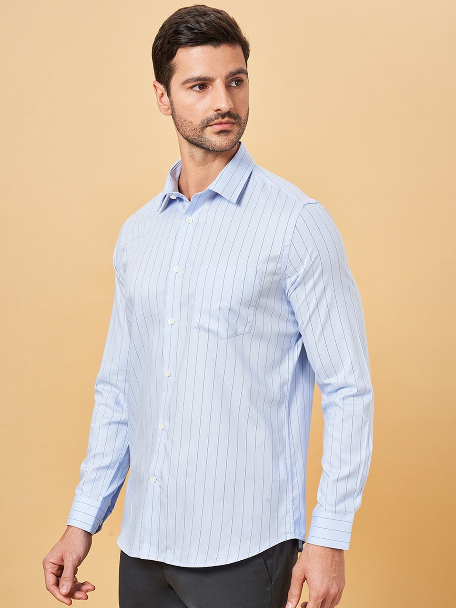Peregrine By Pantaloons Blue Bonnet Slim Fit Striped Shirt