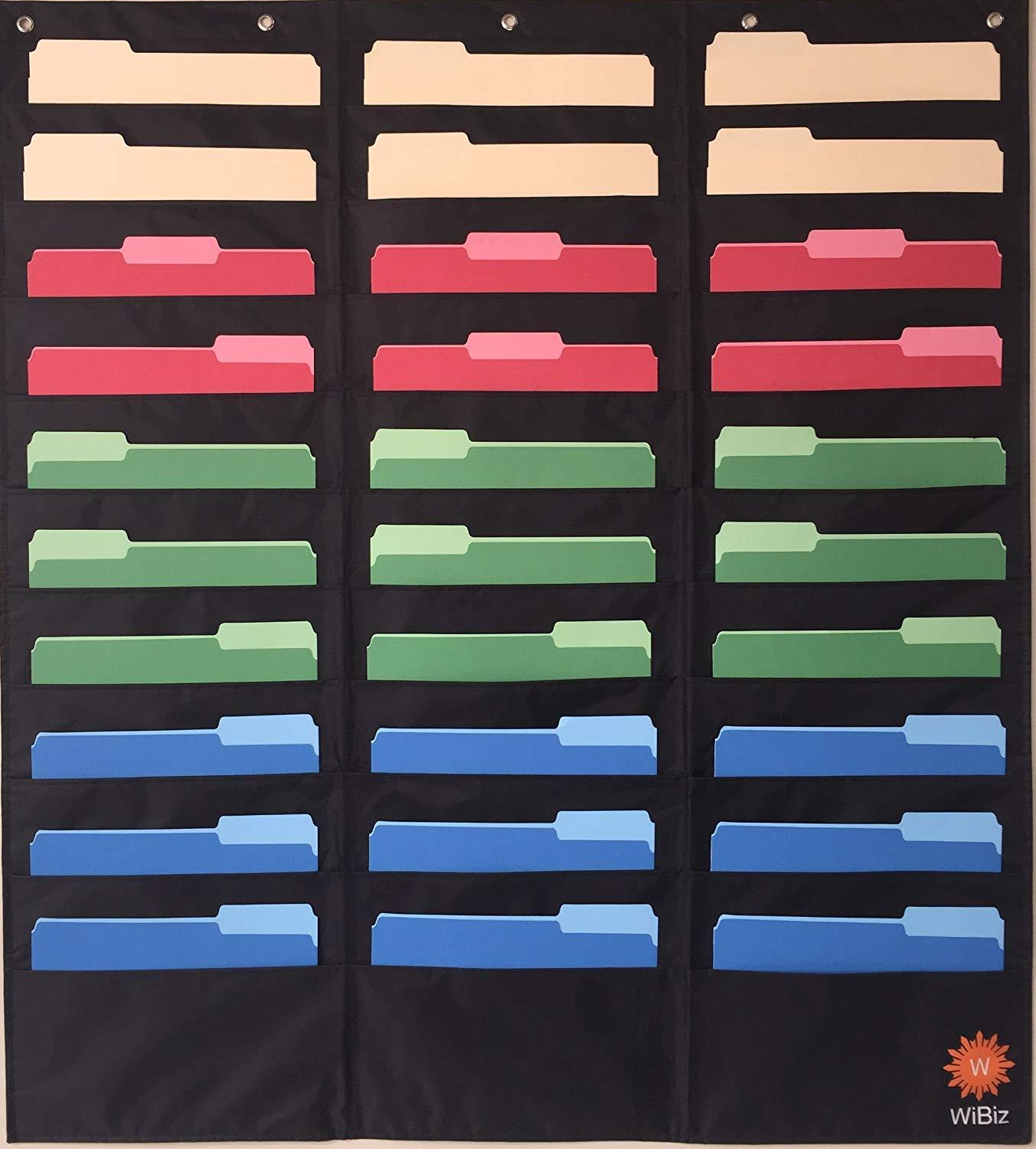 30 Pocket Storage Chart Hanging File Cascading Organizer (Black) by WiBiz Office - Perfect for Classroom, School, Office or Home use - Organize your Assignments, Files, Paper & More