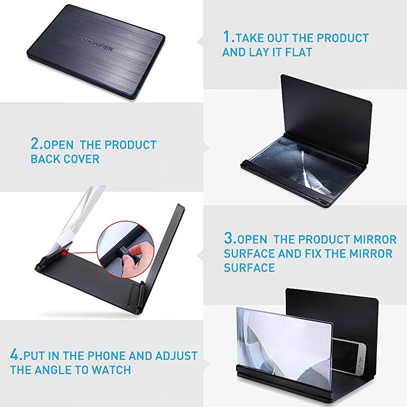 Magnifier for Cell Phone Phone Magnifier 12 Inches Foldable Phone StandSmart Phone Projector for Movies Videos and GamingBlack