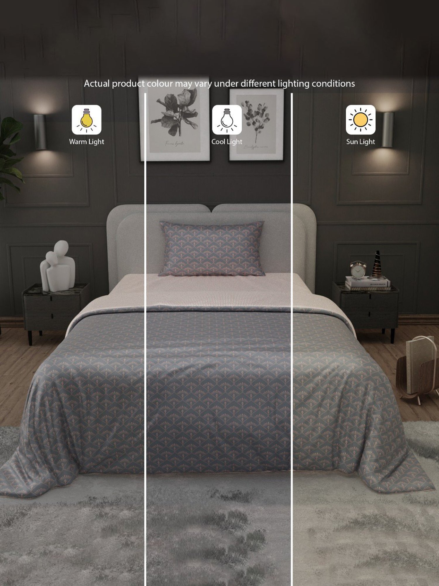 Stoa Paris Elegance Peach & Grey Polyester 300 TC Single Comforter