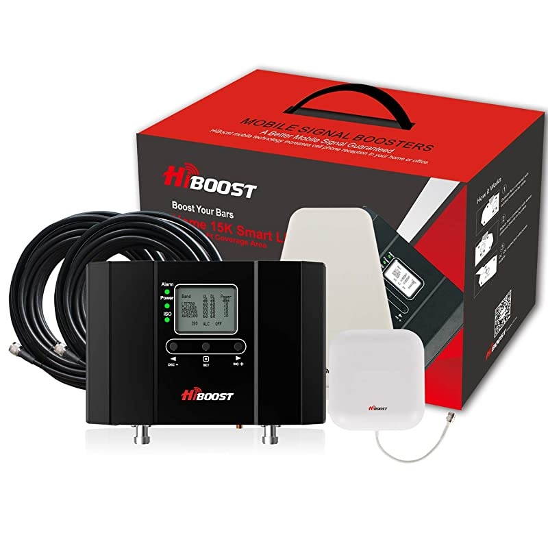 Cell Phone Signal Booster for Home Office, Signal Amplifier Up to 15,000 sq ft, All US Carriers-Verizon, AT&T, T-Mobile, Sprint, Cell Phone Signal Booster Kit with APP and LCD FCC Approved