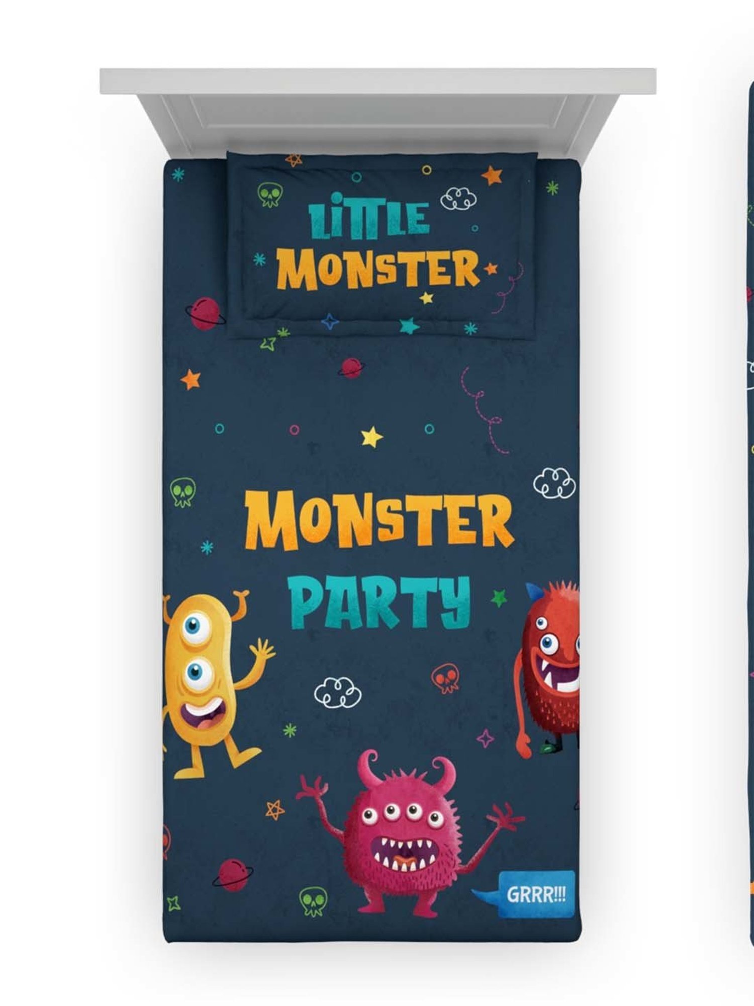 Ddecor Live beautiful Little Brats Blue 144 TC Cotton Single Bedsheet with 1 Pillow Cover