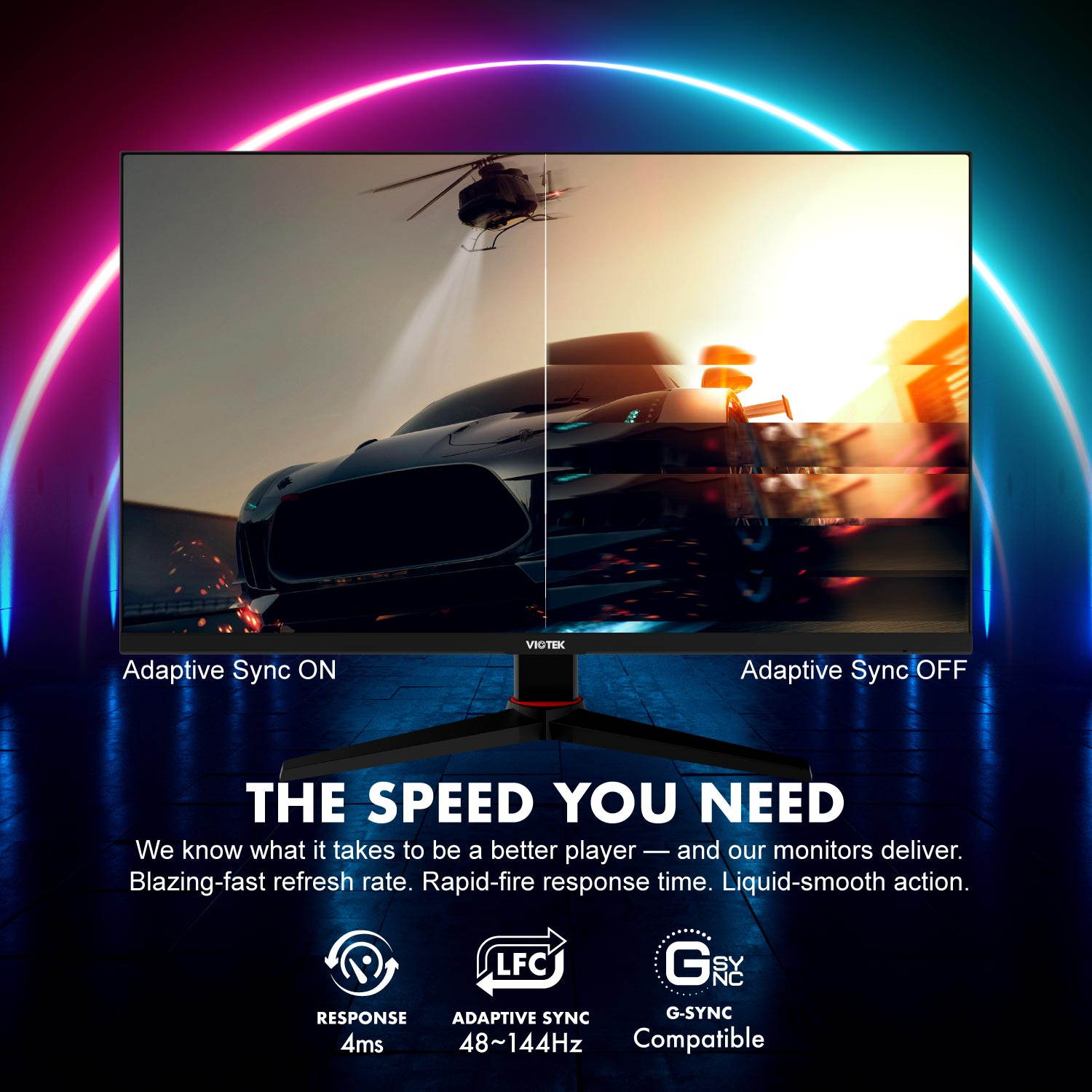 VIOTEK GFV27DAB 27" Gaming Monitor 144Hz 2560 x 1440 p (2K) 1ms Color-Rich, HDR-Ready VA Panel, FreeSync HDMI, DP, 3.5mm, Full-Motion Stand