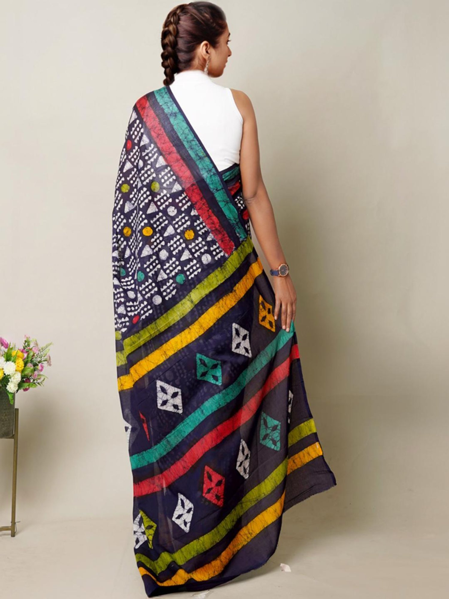 Unnati Silks Navy Cotton Printed Saree With Unstitched Blouse