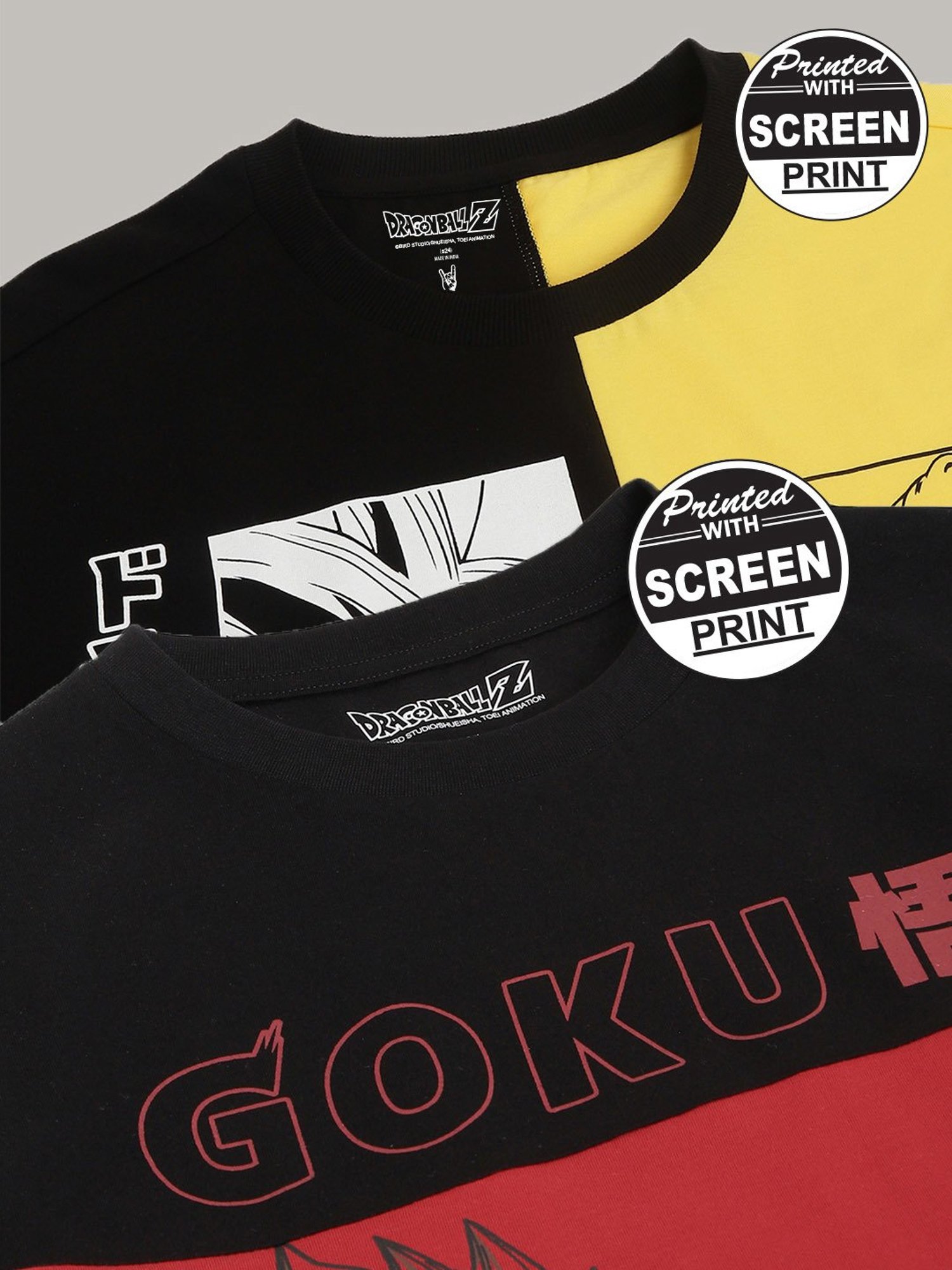 Free Authority Multicolor Regular Fit Dragon Ball Z Print T-Shirt - Pack of 2
