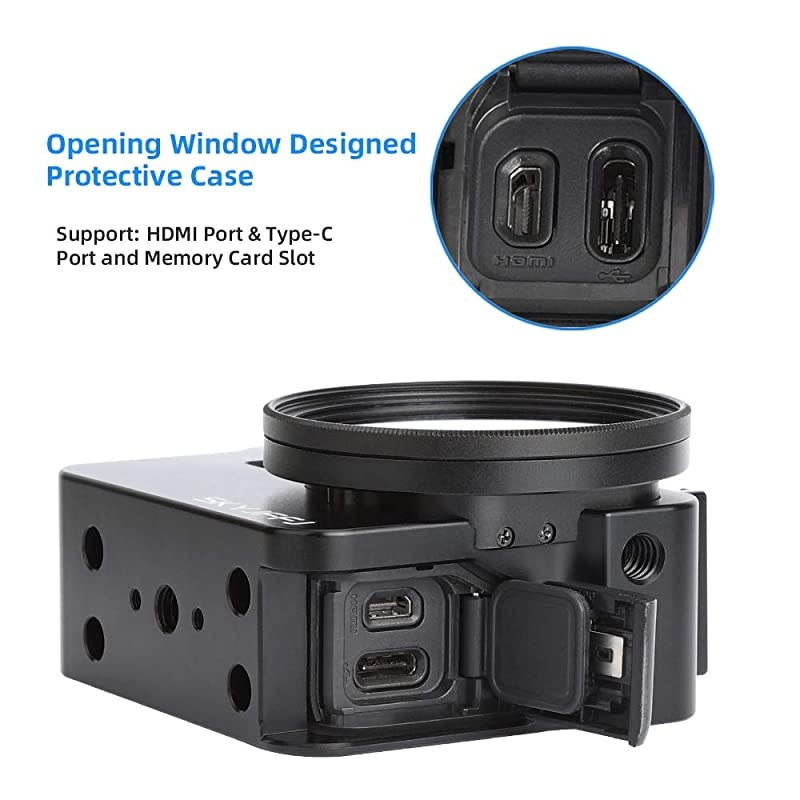 Housing Case Alloy Protective Skeleton Frame with 52mm UV Filter and Lens Cap, for Gopro HERO5/6/7Black Action Camera Black