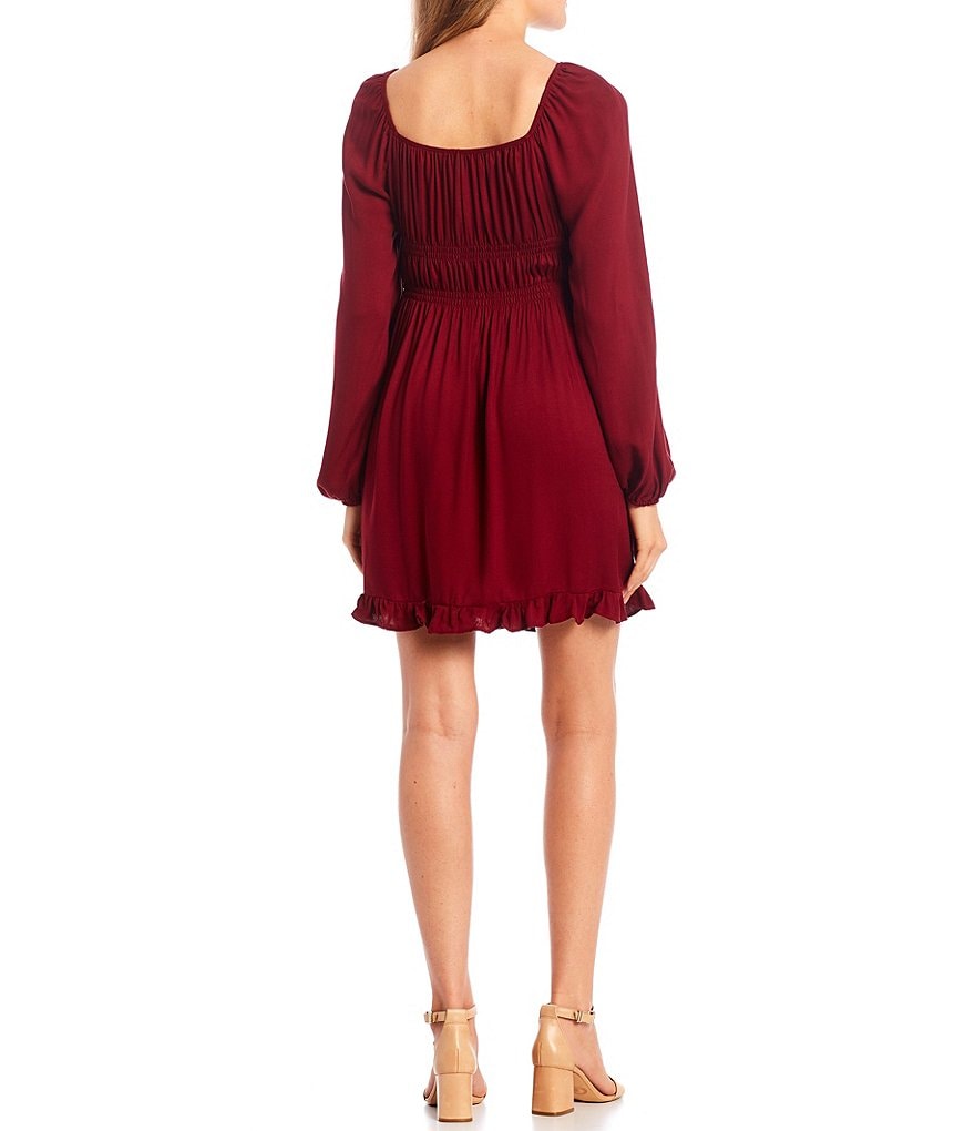 GB Long Sleeve Puff Shoulder Ruched Dress