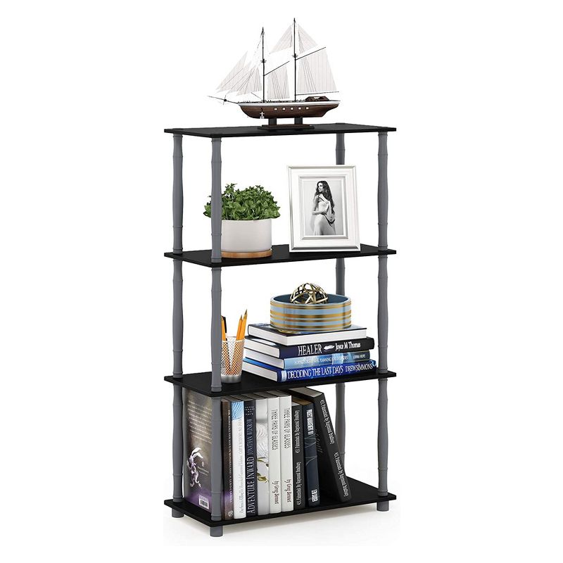 Furinno Turn-N-Tube 4 Tier Multipurpose Open Wood Display Shelf and Bookcase for Living Room, Dining Room, Bedroom, and Office Spaces, Black/Gray