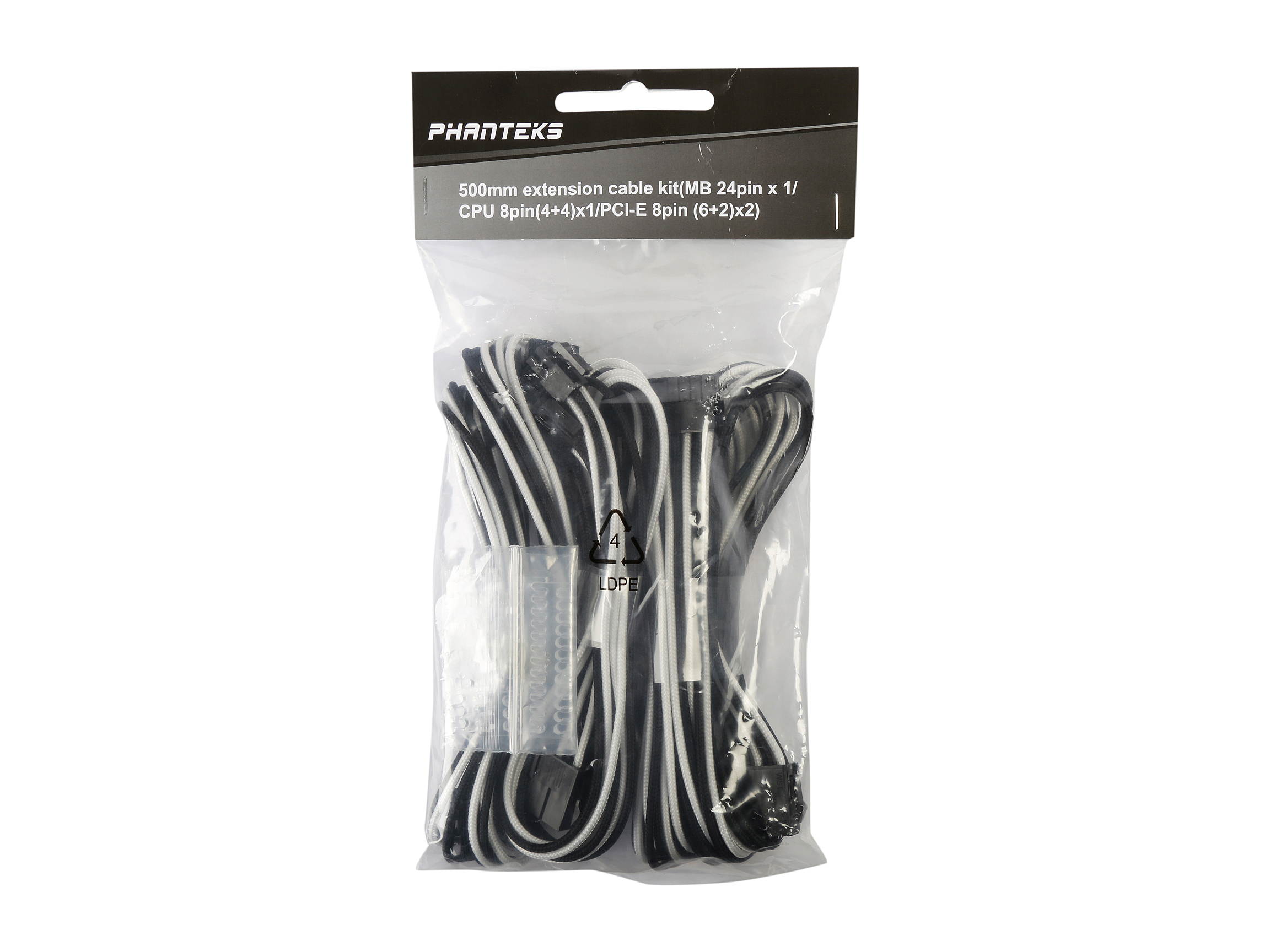 Phanteks PH-CB-CMBO_GR Universal Extension Cables Kit (PH-CB-CMBO) - 1x 24pin ATX, 1x 8pin (4+4) EPS, 2x 8pin (6+2) PCI-e Extension, 500mm Length, Individually Sleeved, Green Color