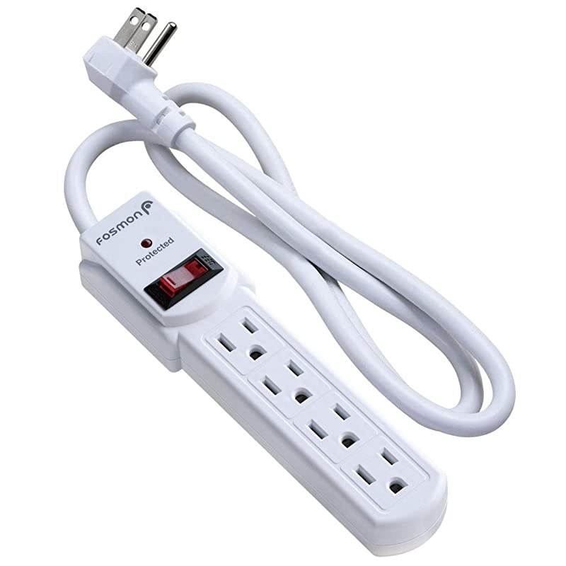 Surge Protector Power Strip Flat Plug, 4-Outlet Splitter Extender 1875 Watt 490 Joules, 3FT Extension Cord Wall Mount with 3 Prong - ETL Listed