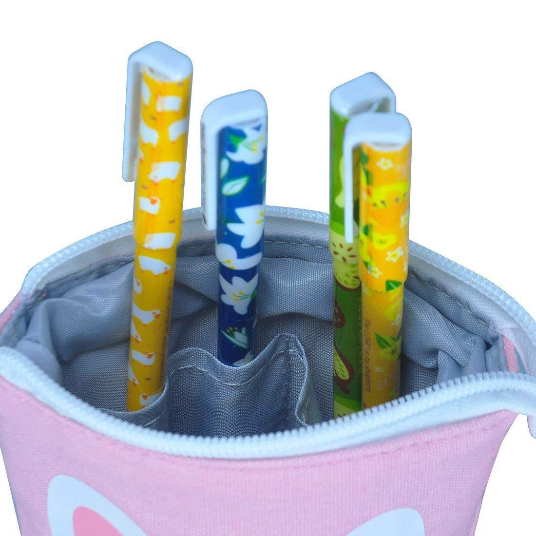 Oyachic Telescopic Pencil Stand Case Canvas Zipper Pen Pouch Small Cosmetics Bag Cute with Inner Pocket (Pink)