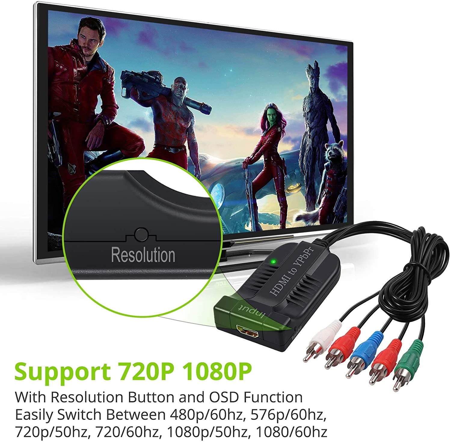 LiNKFOR HDMI to Component Converter Scaler with 60cm 1080P YPbPr Cable HDMI to YPbPr Converter Convert hdmi to Component HDMI to Video Converter HDMI to 5RCA RGB Converter