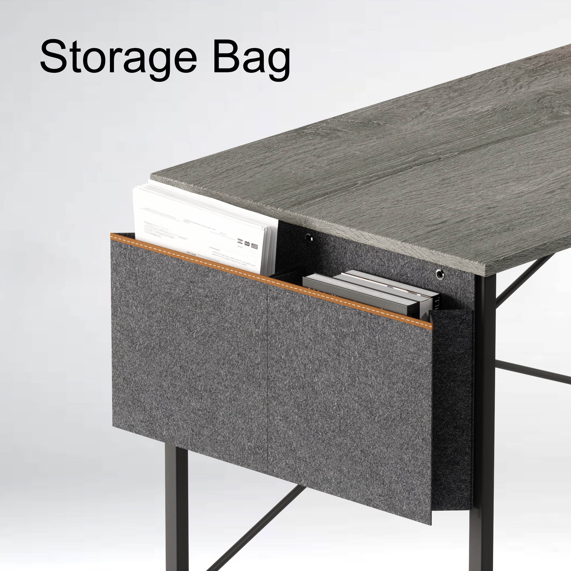 Bestier Computer Desk 47 Inch Office Desk Study Writing Desk, Simple Modern Style Laptop Table with Storage Bag & 3 Little Hook, Retro Gray Top