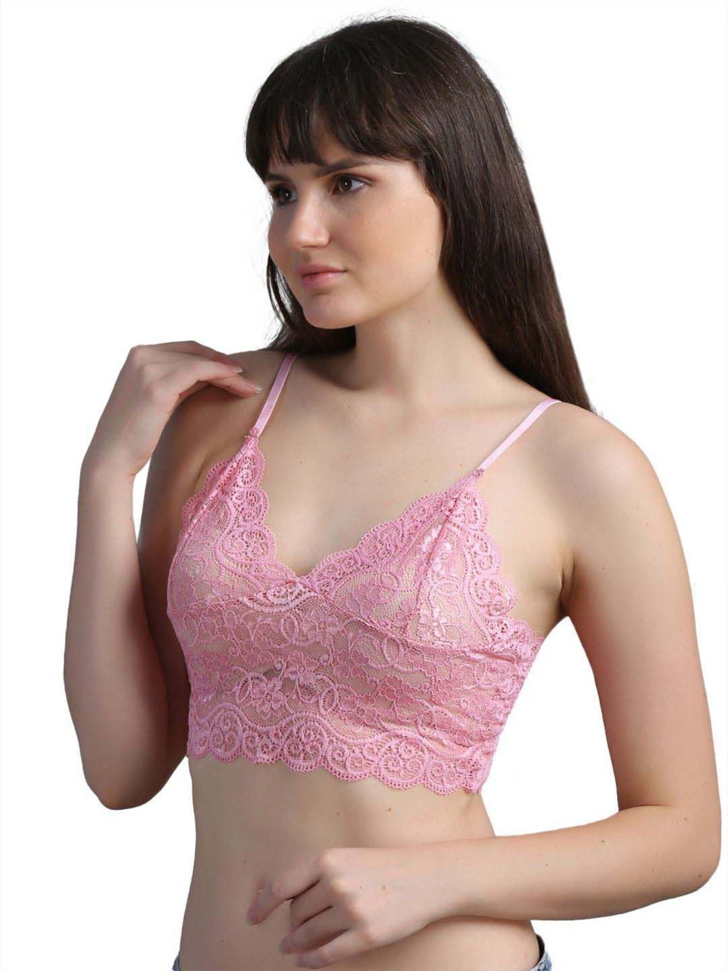 N-Gal Pink & Blue Lace Work Bralette Bras - Pack Of 2